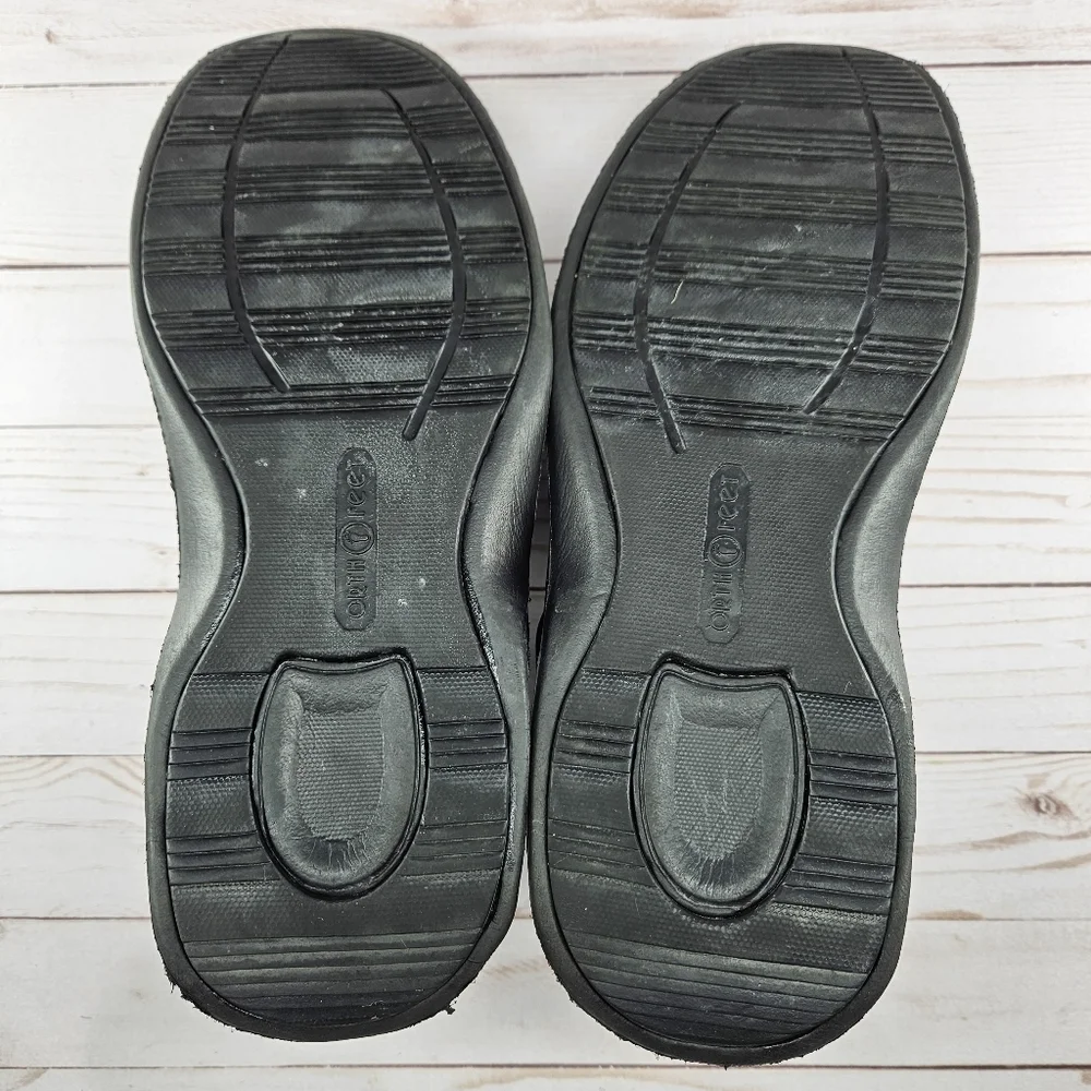 Orthofeet‎ Black Leather Tie-less Loafer Comfort Walking Shoes Mens Size 10 461
